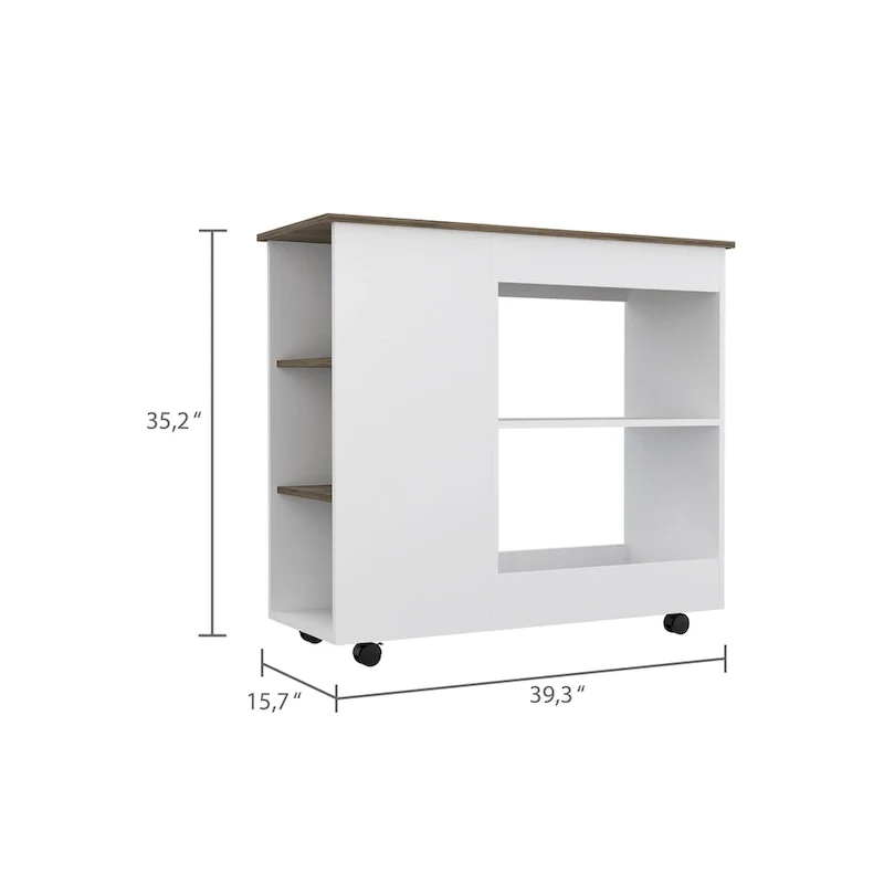 FM Furniture Arizona Kitchen Cart with 2 Storage Shelves, 3 Side Shelves, and 4 Casters