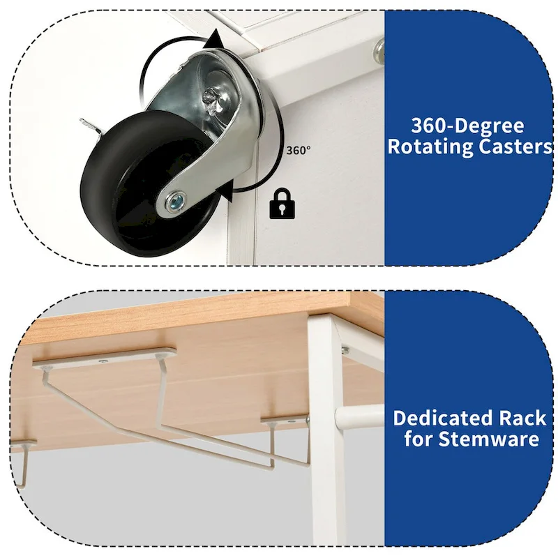 Moasis Rolling Portable Kitchen Island Cart With Power Outlet And Open Shelves