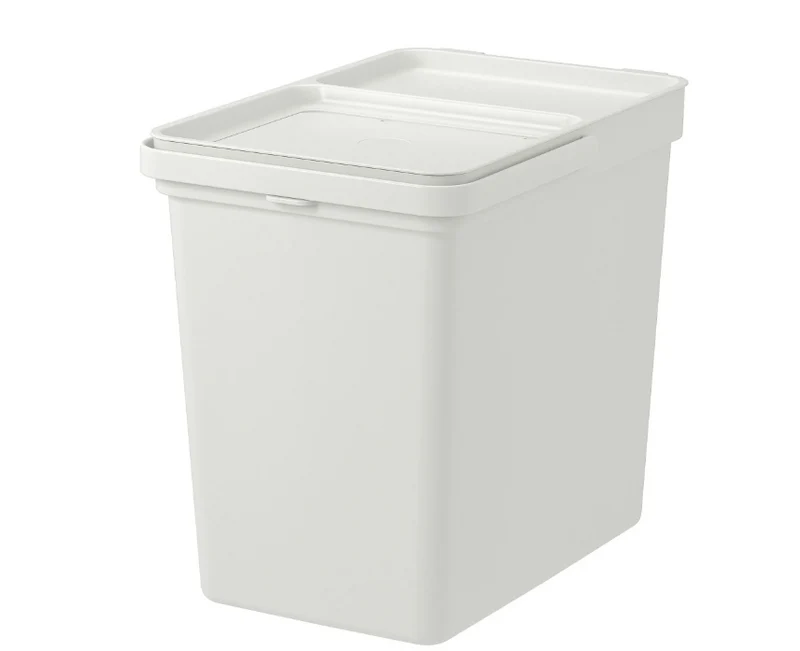 HALLBAR Bin with lid, light grey, 22 L
