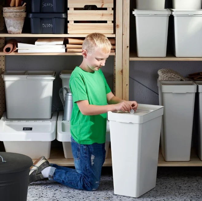 HALLBAR Bin with lid, light grey, 22 L