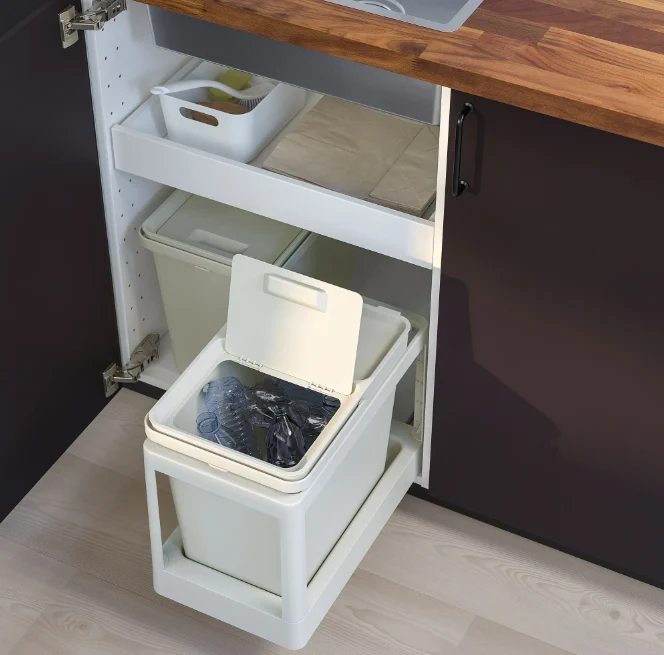 HALLBAR Bin with lid, light grey, 22 L