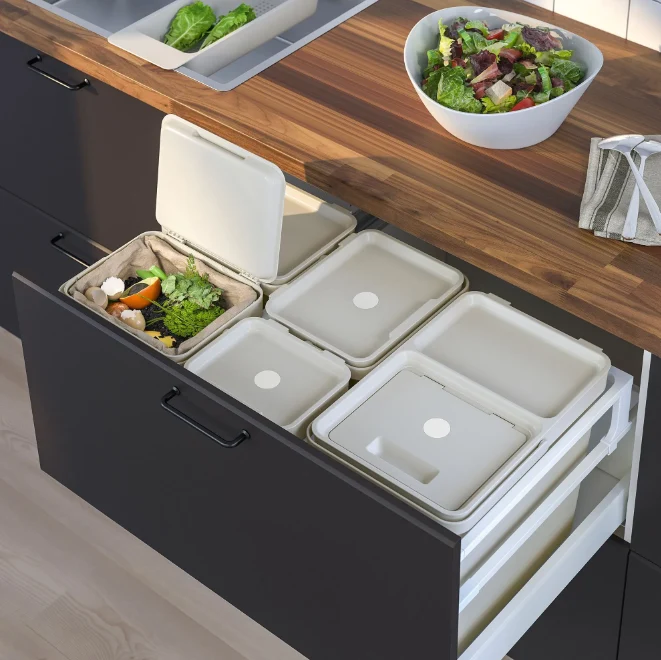 HALLBAR Bin with lid, light grey, 22 L