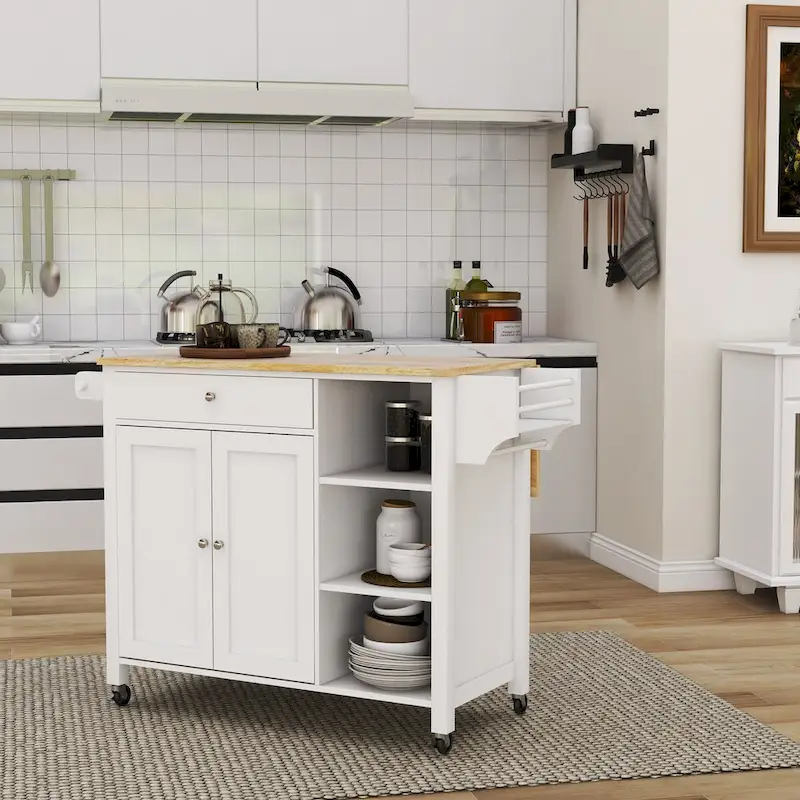 Double Door Kitchen Island with Adjustable Shelves