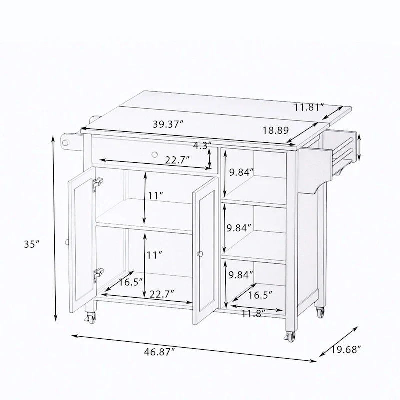Double Door Kitchen Island with Adjustable Shelves