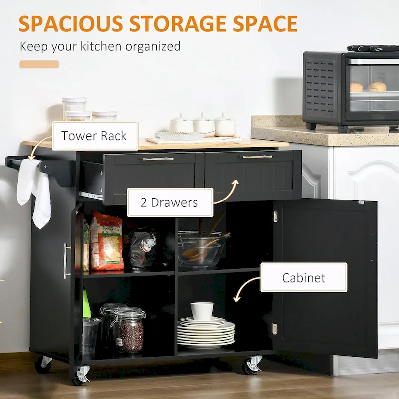 Modern 41 Rolling Kitchen Island on Wheels