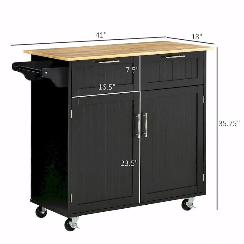 Modern 41 Rolling Kitchen Island on Wheels