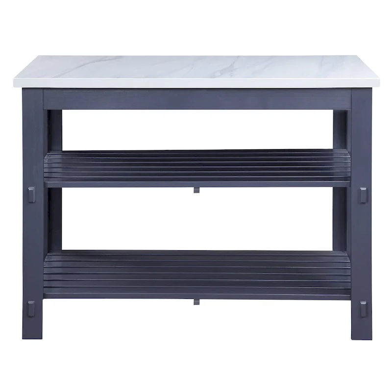 Enapay Marble Top Top & Gray Finish Kitchen Island(no include stool)