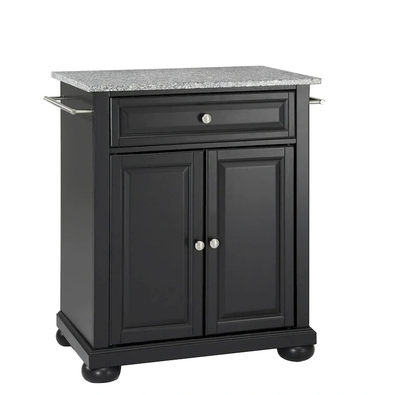 Crosley Alexandria Solid Granite Top Portable Kitchen Island in Black Finish - 18d x 31w x 33.5h