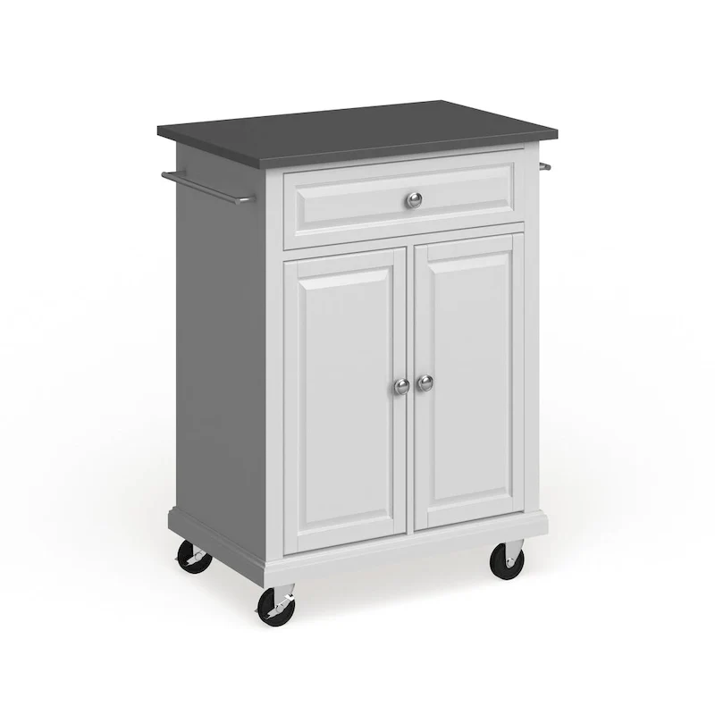 Crosley Compact White Wood Portable Kitchen Cart/ Island with Stainless Steel Top - 18d x 31w x 35.5h