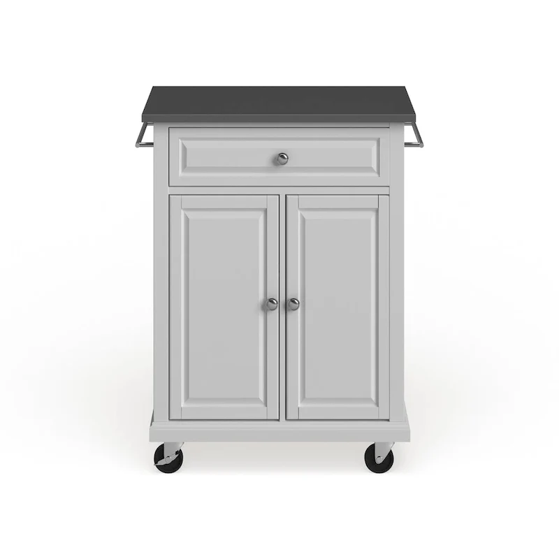 Crosley Compact White Wood Portable Kitchen Cart/ Island with Stainless Steel Top - 18d x 31w x 35.5h