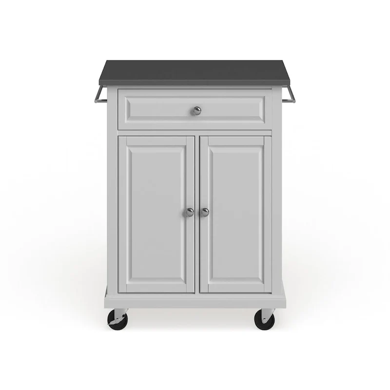 Crosley Compact White Wood Portable Kitchen Cart/ Island with Stainless Steel Top - 18d x 31w x 35.5h