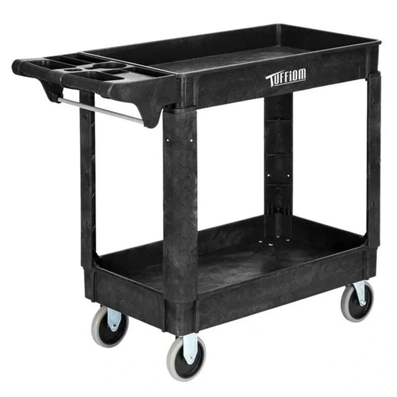 2 Tier Large 550lbs Capacity Shelf Plastic Utility Cart with Wheels Black