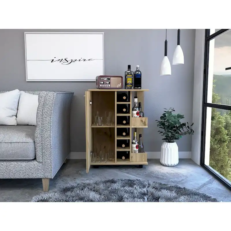 Bartlet 2-Shelf 6-Bottle Bar Cart with Division for Kitchen, Party and Living Room