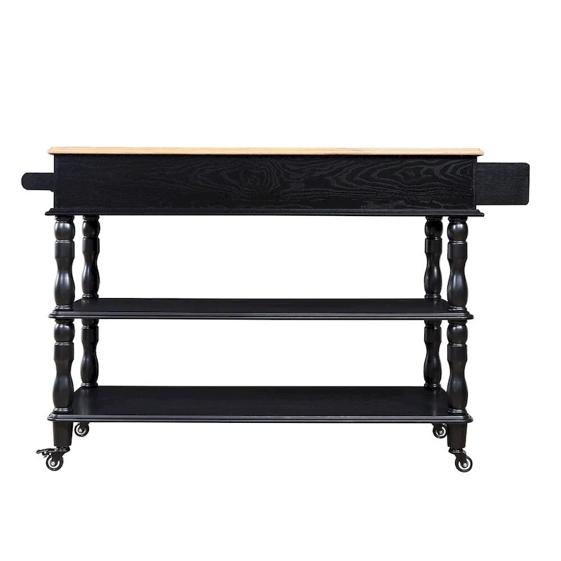 Rolling OAK Wood Top Kitchen Cart with Wine Rack and 2 Drawers