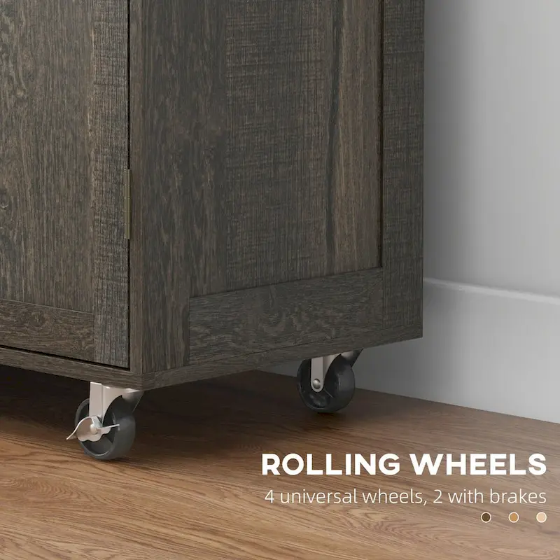Triple-Cabinet Rolling Kitchen Island with Storage Shelf Adjustment