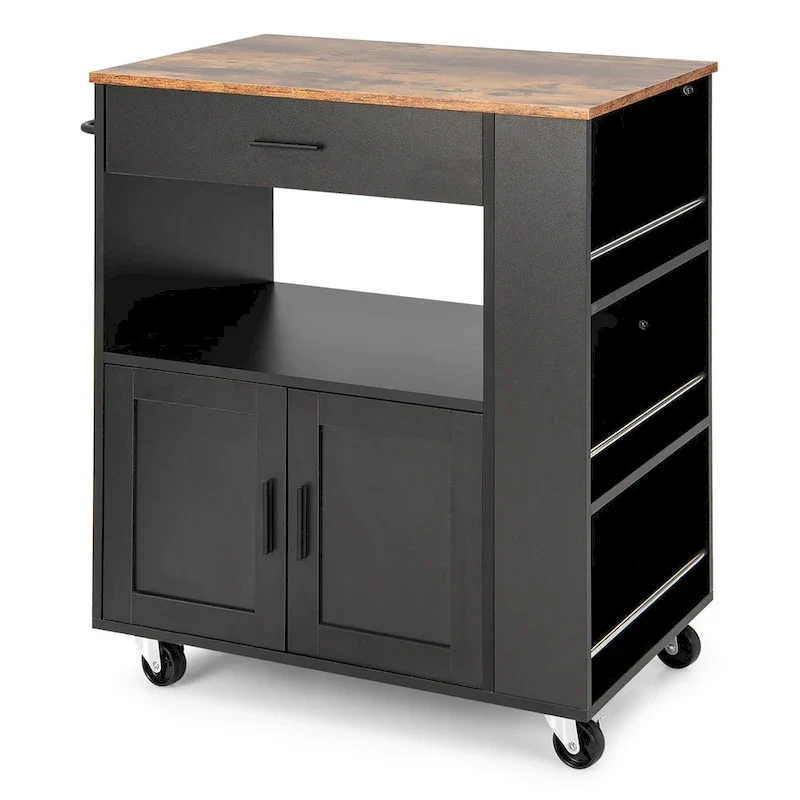 Kitchen Island Cart Rolling Storage Cabinet w/ Drawer & Rack Shelf