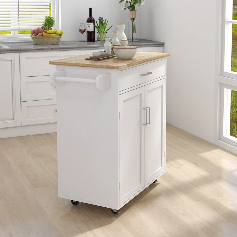 Kitchen Island Table/Buffet /Sideboard with Lockable Castors and Towel Rack