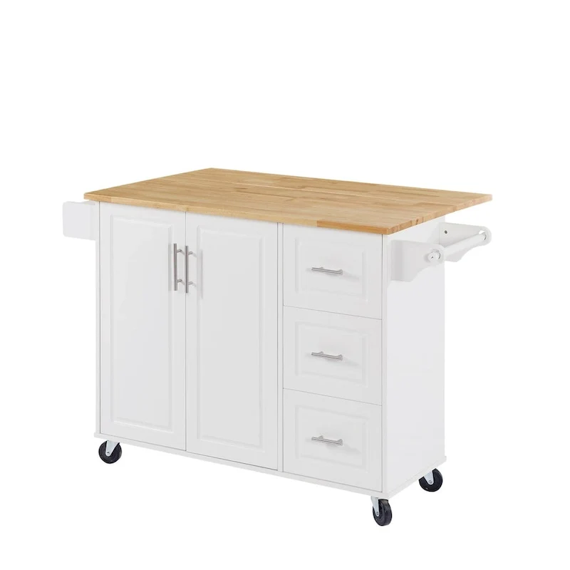 Rolling Kitchen Island with Drop Leaf Countertop,Barn Door Kitchen Island Table with Storage Cabinet and Tower Rack