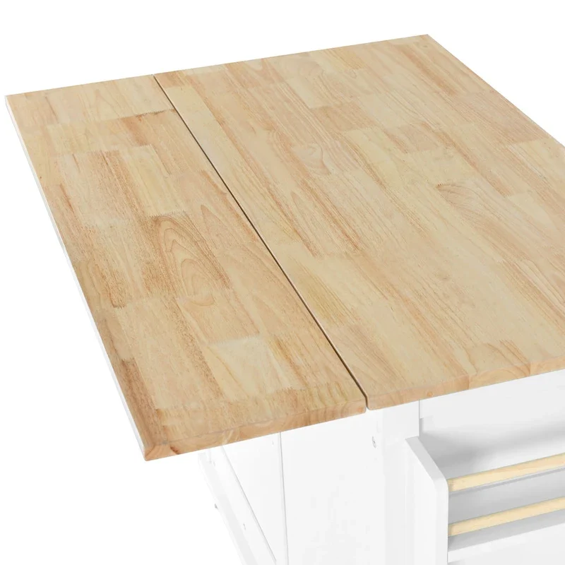 Kitchen Cart with Rubber wood Drop-Leaf Countertop, sliding barn door
