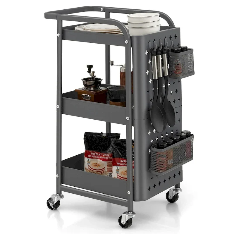 Gymax 3-Tier Utility Storage Cart Metal Rolling Trolley w/ DIY