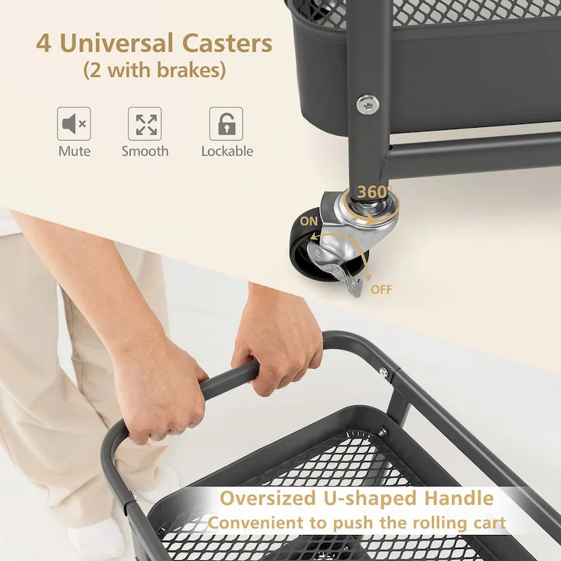 Gymax 3-Tier Utility Storage Cart Metal Rolling Trolley w/ DIY
