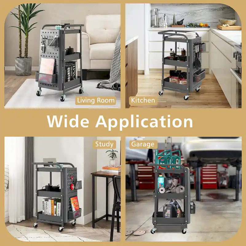 Gymax 3-Tier Utility Storage Cart Metal Rolling Trolley w/ DIY