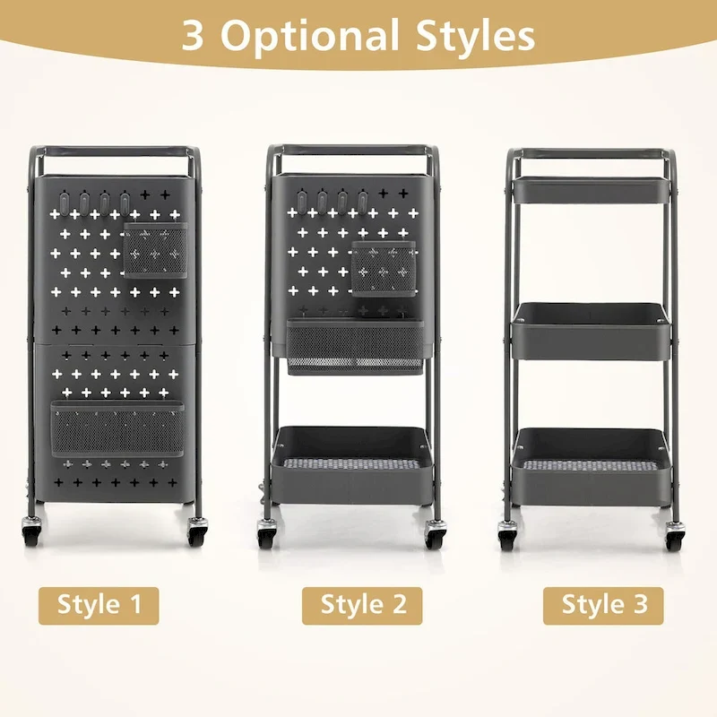Gymax 3-Tier Utility Storage Cart Metal Rolling Trolley w/ DIY
