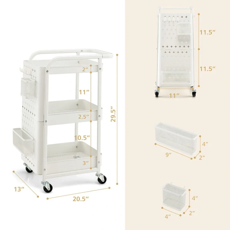 Gymax 3-Tier Utility Storage Cart Metal Rolling Trolley w/ DIY
