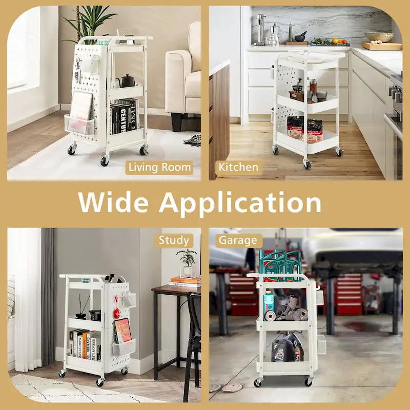 Gymax 3-Tier Utility Storage Cart Metal Rolling Trolley w/ DIY