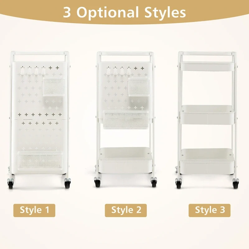 Gymax 3-Tier Utility Storage Cart Metal Rolling Trolley w/ DIY