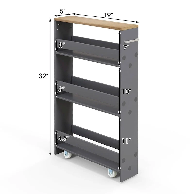 Rolling Kitchen Slim Storage Cart Mobile Shelving Organizer w/ Handle