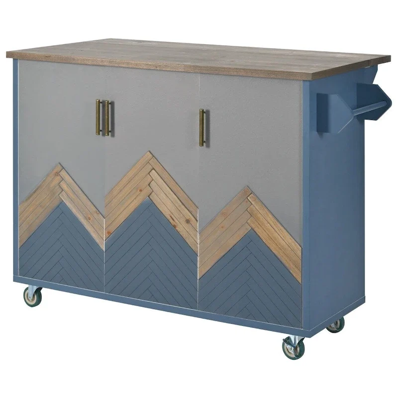 Retro MDF Kitchen Island on Wheels with Drop Leaf and Towel Rack