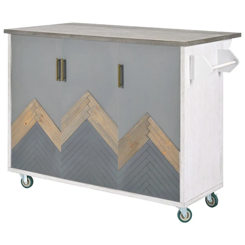 Retro MDF Kitchen Island on Wheels with Drop Leaf and Towel Rack