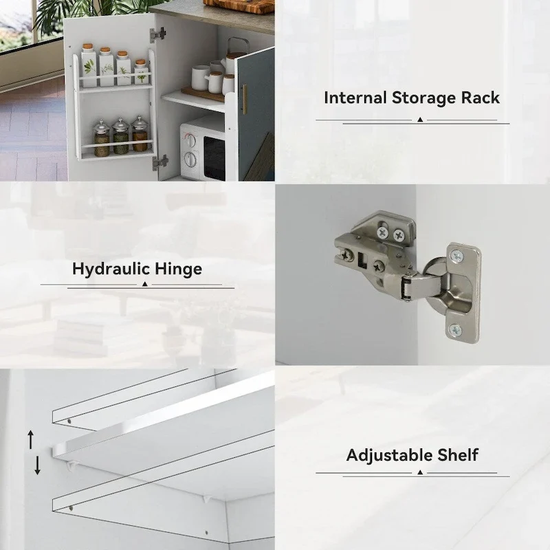 Retro MDF Kitchen Island on Wheels with Drop Leaf and Towel Rack