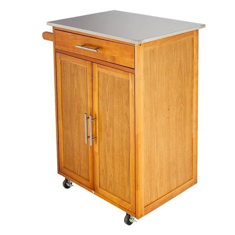 Moveable Kitchen Cart with Stainless Steel Table Top & One Drawer & One Cabinet Sapele - (28.74 x 18.90 x 35.04)