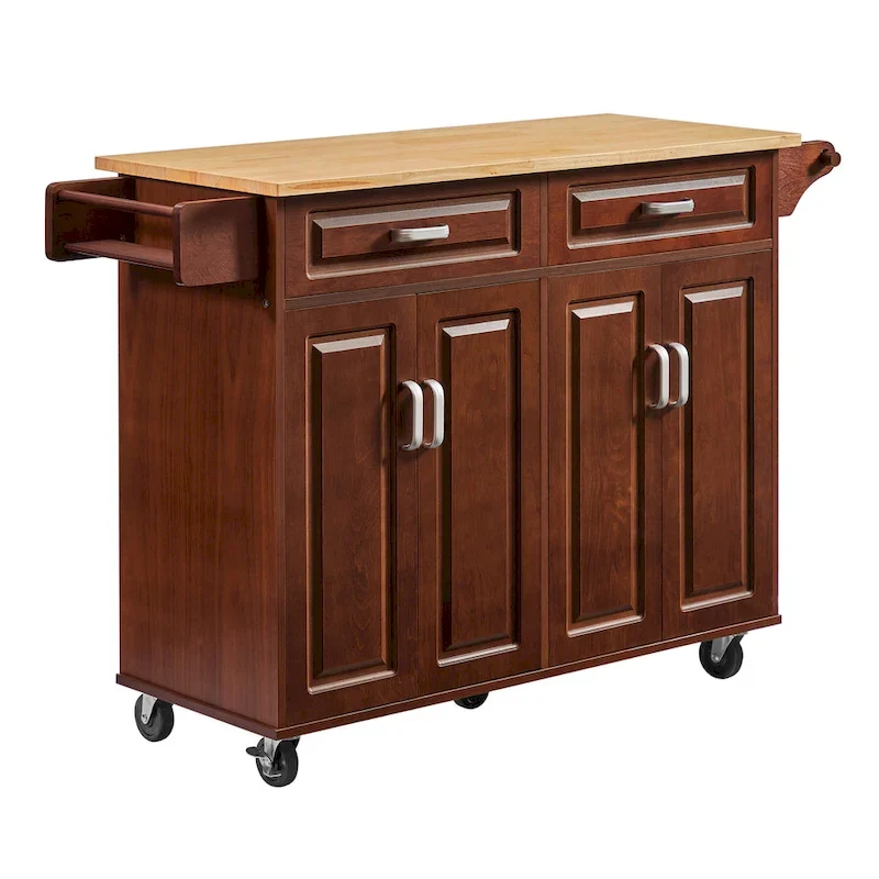 Mobile Kitchen Island Cart With 2 Drawers and 4 Swivel Casters
