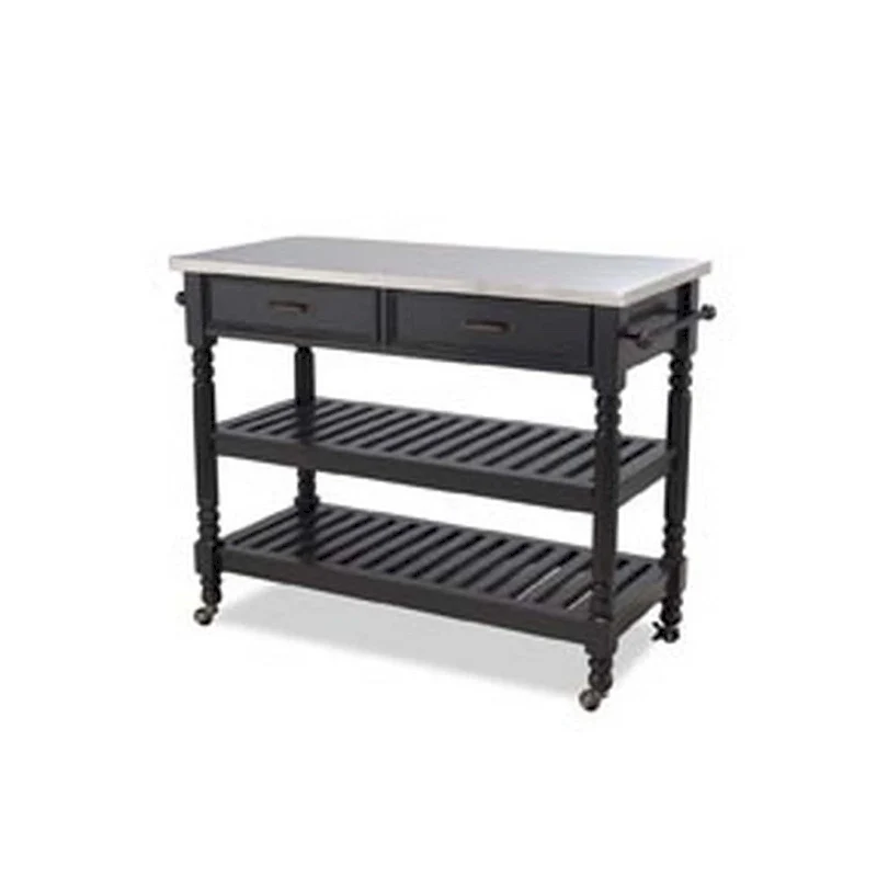 Homestyles General Line Black Mobile Kitchen Cart with Stainless Steel Top