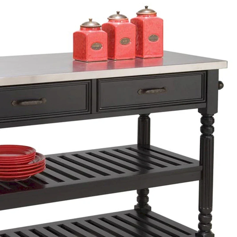 Homestyles General Line Black Mobile Kitchen Cart with Stainless Steel Top