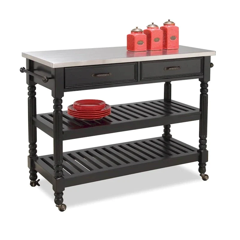 Homestyles General Line Black Mobile Kitchen Cart with Stainless Steel Top