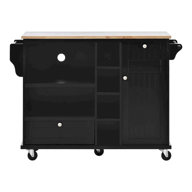 50.80 W Versatile Solid Wood Countertop Kitchen Island with Storage and Two Locking Wheels