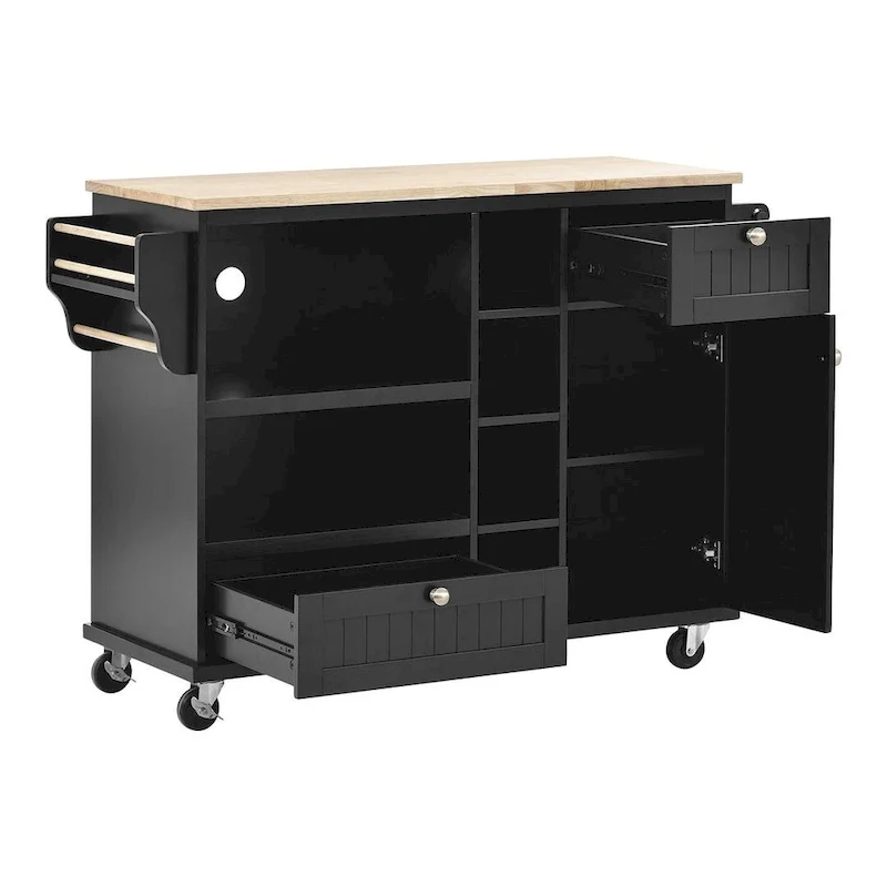 50.80 W Versatile Solid Wood Countertop Kitchen Island with Storage and Two Locking Wheels