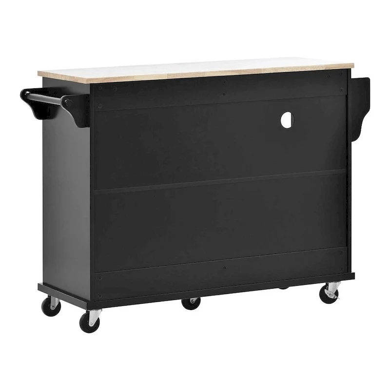 50.80 W Versatile Solid Wood Countertop Kitchen Island with Storage and Two Locking Wheels
