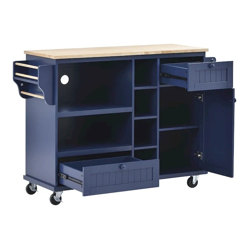 50.80 W Versatile Solid Wood Countertop Kitchen Island with Storage and Two Locking Wheels