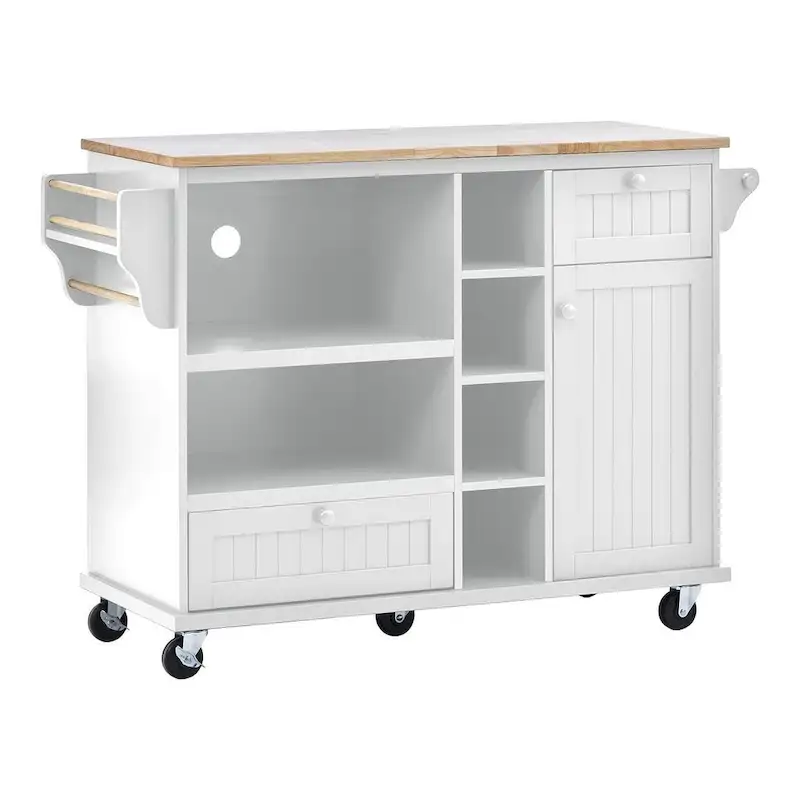 50.80 W Versatile Solid Wood Countertop Kitchen Island with Storage and Two Locking Wheels