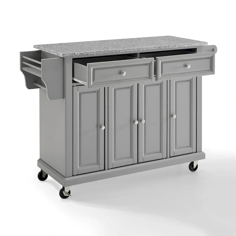 Crosley Solid Granite Top Kitchen Cart/Island In Vintage Grey - 51.5 W x 18 D x 34 H