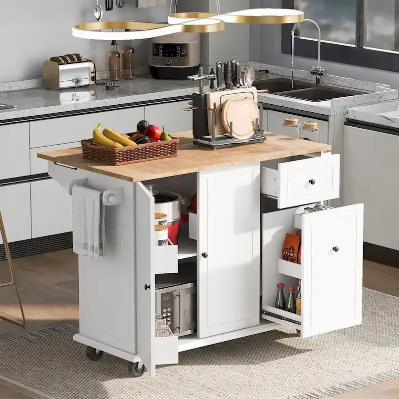 Merax 53.9 Width Rolling Kitchen Cart on Wheels with Drop Leaf