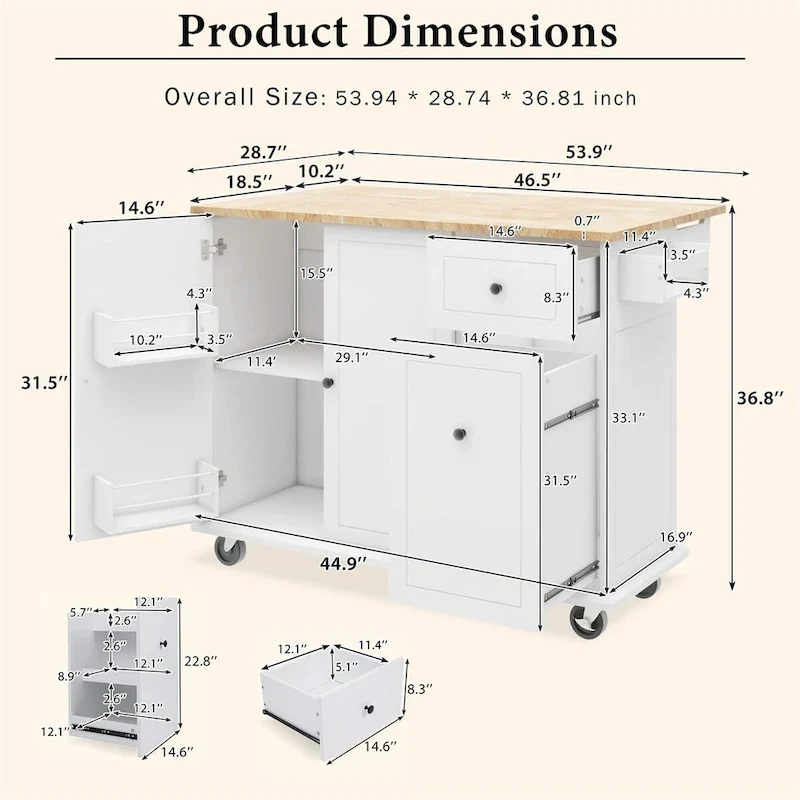 Merax 53.9 Width Rolling Kitchen Cart on Wheels with Drop Leaf
