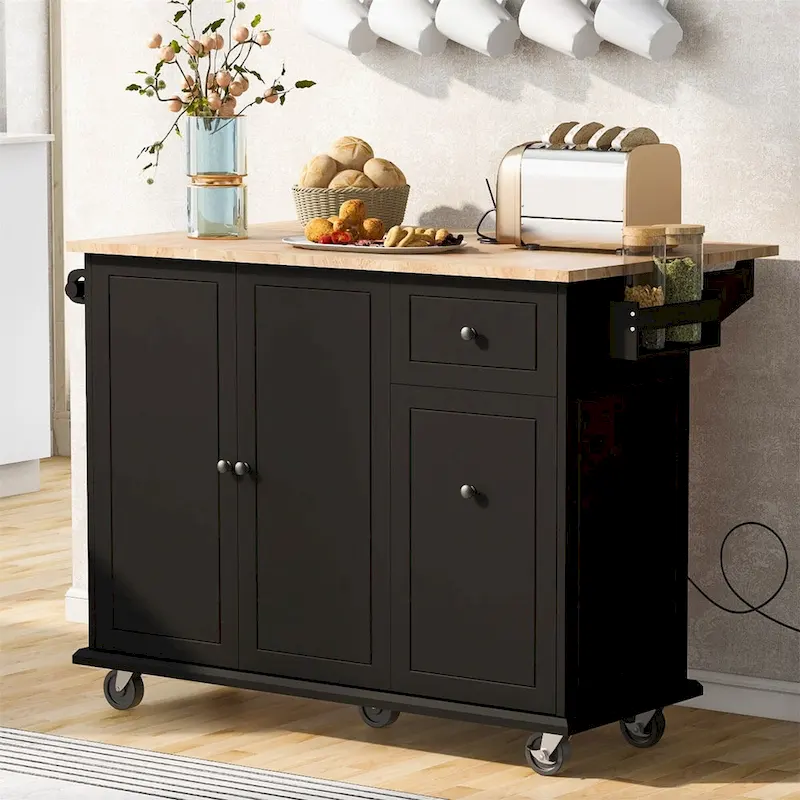 Merax 53.9 Width Rolling Kitchen Cart on Wheels with Drop Leaf