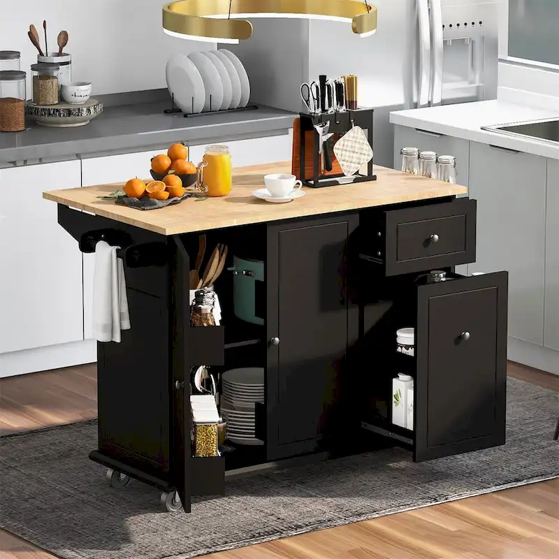 Merax 53.9 Width Rolling Kitchen Cart on Wheels with Drop Leaf