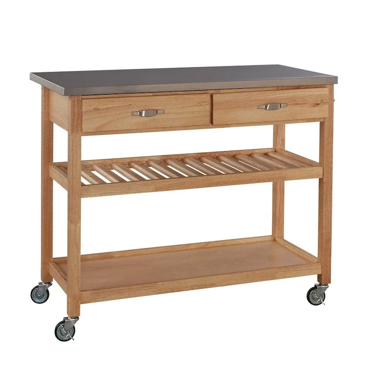 General Line Brown Kitchen Cart with Stainless Steel Top - 45' x 21' x 37'